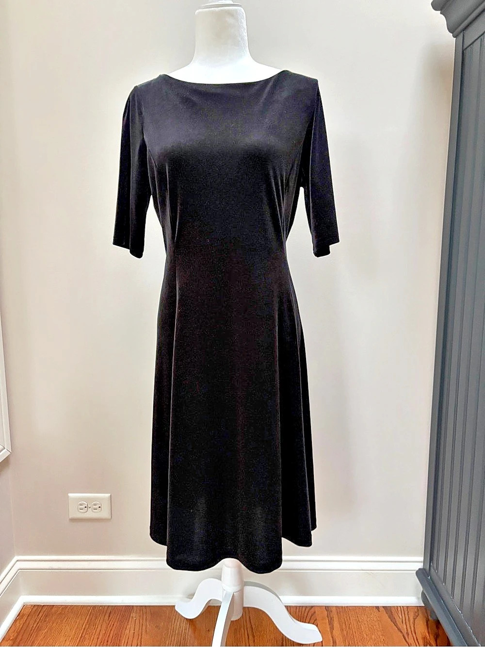 Lands' End Black Velvet Midi Dress Size Medium